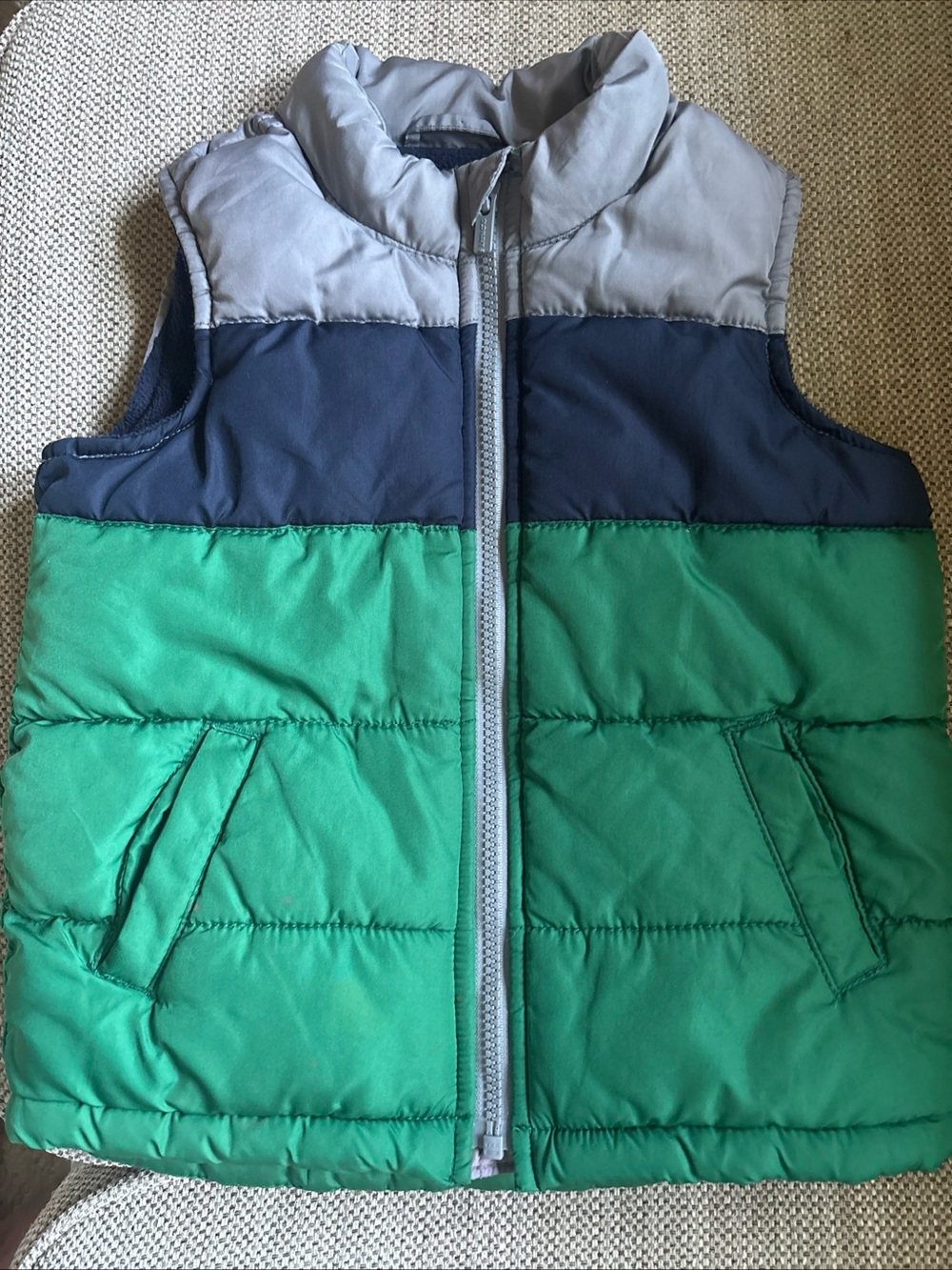 Old Navy Boys 5T Puffer Vest Navy Blue Green Gray